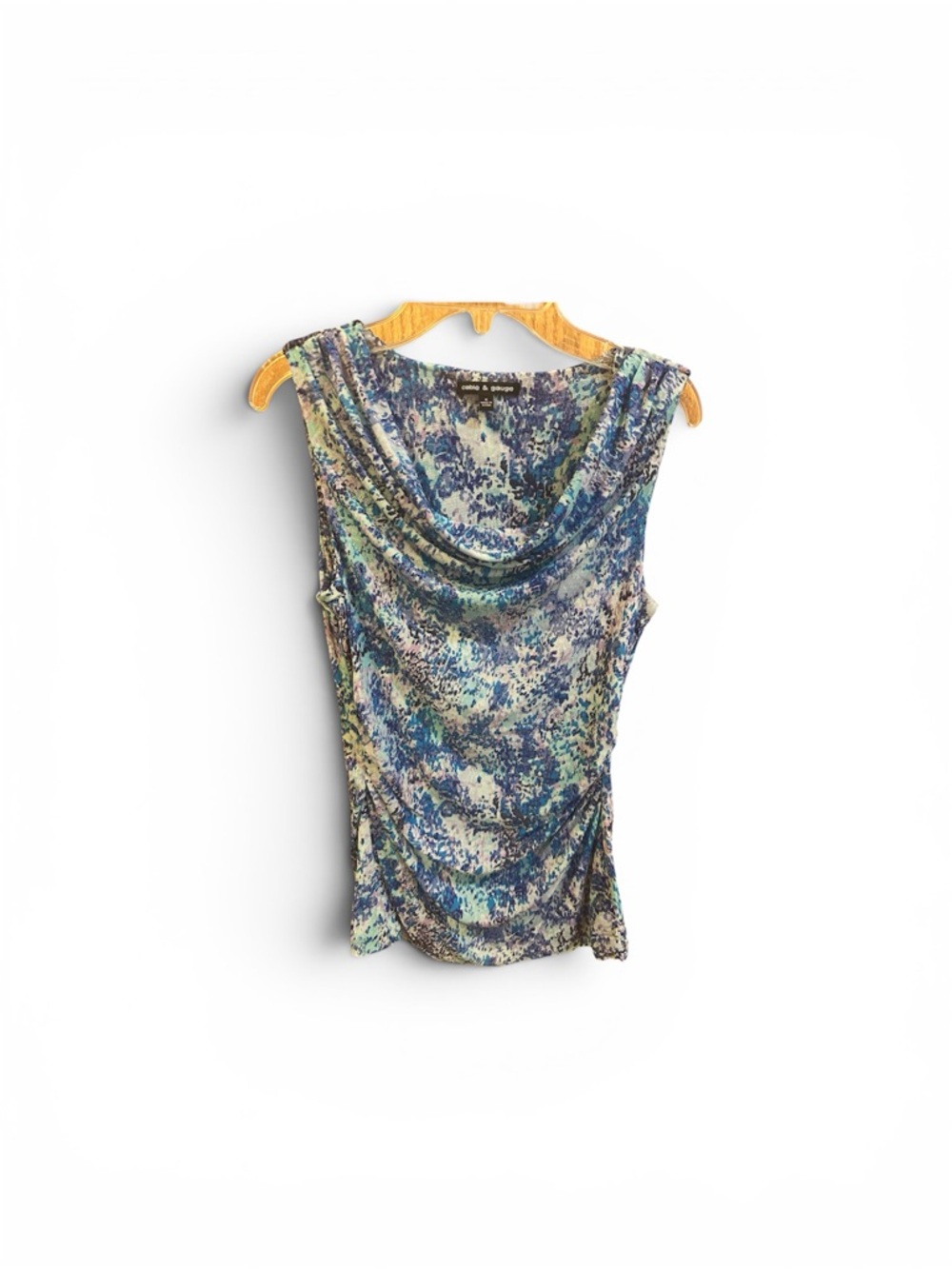 Cable & Gauge Blue Multi-Print Draped Cowl Tank